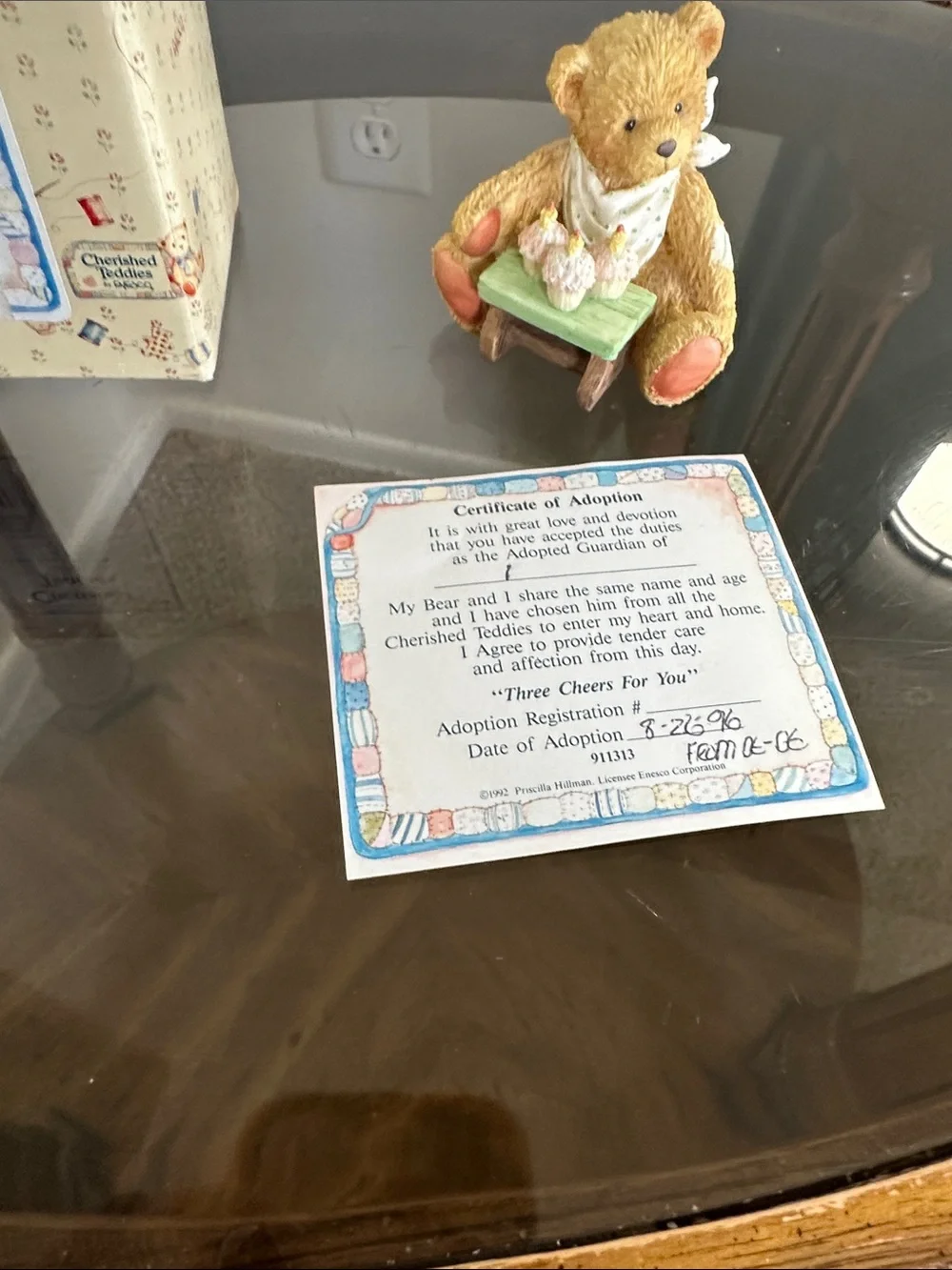Cherished Teddies Yellow Bear with Green Chair Figurine